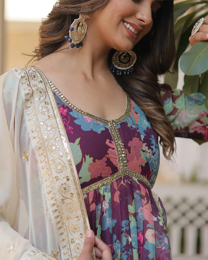 Druthi Elegance Anarkali Gown With Dupatta Set